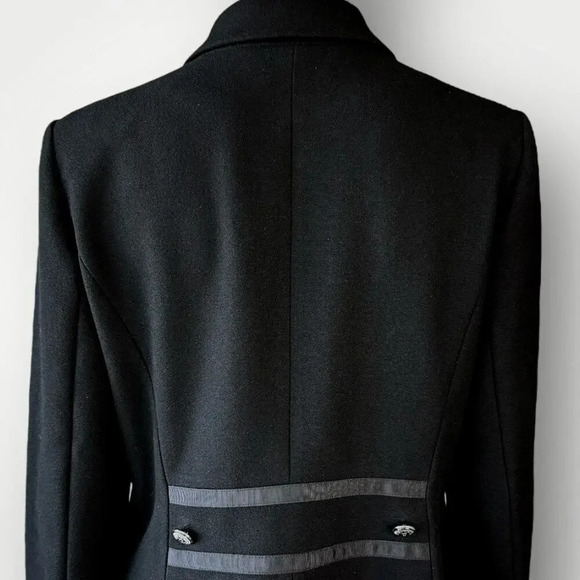 White House Black Market Military Double Breast Trench Coat Lined Size L Black - Picture 9 of 16